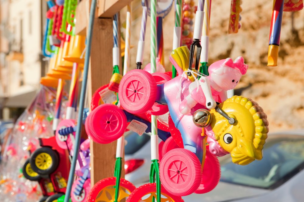 Colourful consumer product samples on display